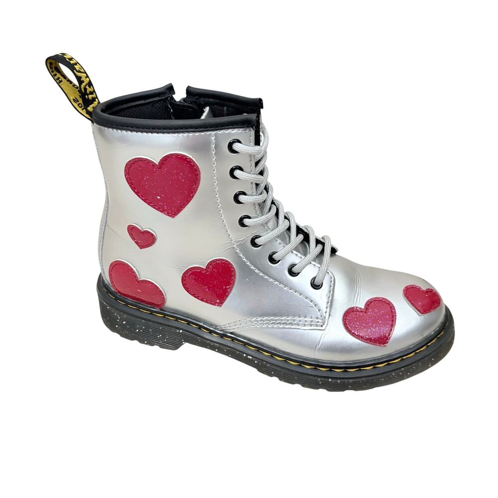 Dr. Martens 1460 J Silver Metallic Pink Heart Combat Boots Women’s 5